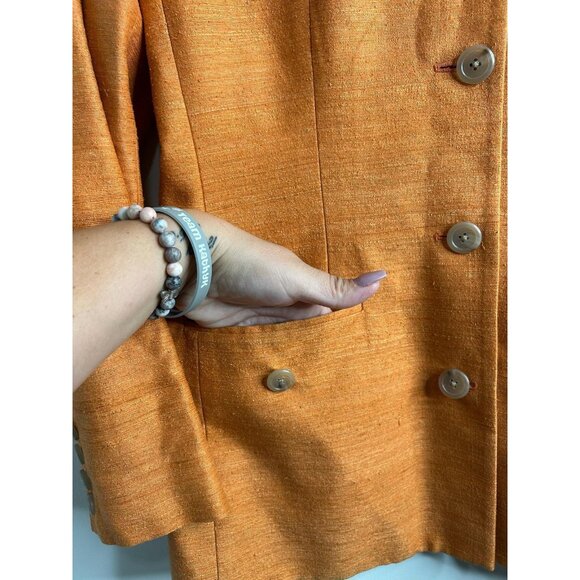 Vtg Lauren Ralph Lauren Blazer Jacket Womens 12‎ Orange Notch Lapel 100% Silk - Picture 4 of 9